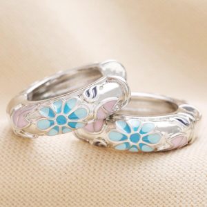 Earrings | Blue Cloisonné Hoop Earrings in Silver – Womens Earrings Earrings