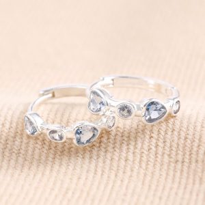 Earrings | Blue Crystal Heart Huggie Hoop Earrings in Silver – Womens Earrings Earrings