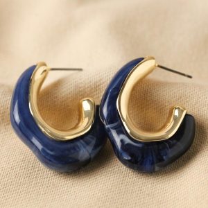 Earrings | Blue Molten Resin Organic Hoop Earrings in Gold – Womens Earrings Earrings