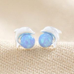 Earrings | Blue Opal Dolphin Stud Earrings in Silver – Womens Earrings Earrings