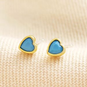 Earrings | Blue Stone Heart Stud Earrings in Gold – Womens Earrings Earrings