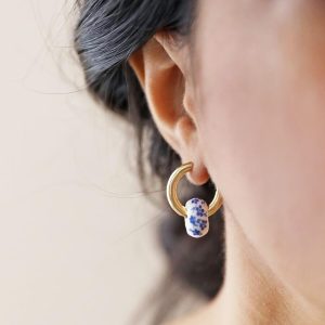 Earrings | Blue Willow Bead Hoop Earrings in Gold – Womens Earrings Earrings