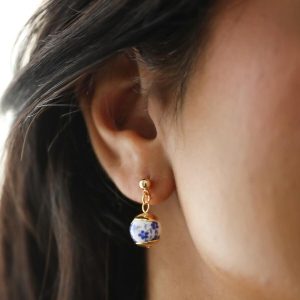 Earrings | Blue Willow Stud Drop Earrings in Gold – Womens Earrings Earrings