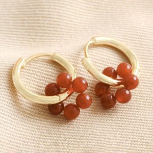 Earrings | Brick Red Resin Flower Huggie Hoop Earrings in Gold – Womens Earrings Earrings