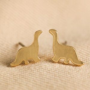 Earrings | Brushed Dinosaur Stud Earrings in Gold – Womens Earrings Earrings