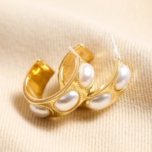 Earrings | Chunky Oval Pearl Hoop Earrings in Gold – Womens Earrings Earrings