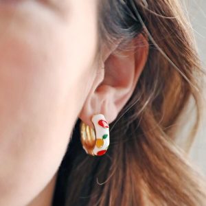 Earrings | Colourful Cloisonné Fruits Hoop Earrings in Gold – Womens Earrings Earrings