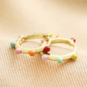 Earrings | Colourful Enamel Pom Pom Huggie Hoop Earrings in Gold – Womens Earrings Earrings