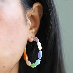 Earrings | Colourful Glass Beaded Hoop Earrings in Gold – Womens Earrings Earrings