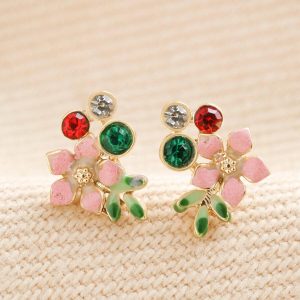 Earrings | Crystal and Enamel Flower Stud Earrings in Gold – Womens Earrings Earrings