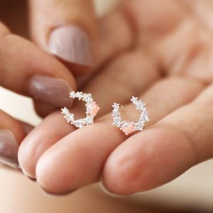 Earrings | Crystal and Opal Horseshoe Stud Earrings in Silver – Womens Earrings Earrings