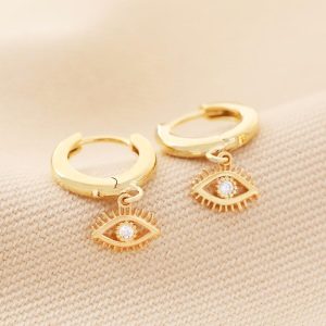 Earrings | Crystal Evil Eye Huggie Hoop Earrings in Gold – Womens Earrings Earrings