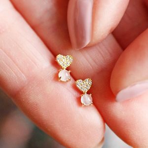 Earrings | Crystal Heart and Quartz Stone Stud Earrings – Womens Earrings Earrings