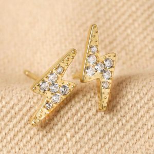 Earrings | Crystal Lightning Bolt Stud Earrings in Gold – Womens Earrings Earrings