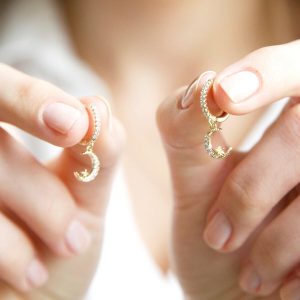 Earrings | Crystal Moon Huggie Hoop Earrings in Gold – Womens Earrings Earrings