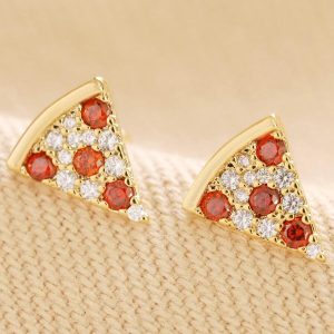 Earrings | Crystal Pizza Stud Earrings in Gold – Womens Earrings Earrings