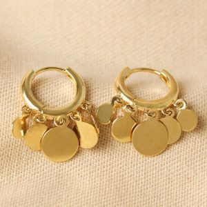 Earrings | Disc Charm Hoop Earrings in Gold – Womens Earrings Earrings