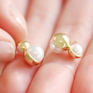 Earrings | Double Half Pearl Stud Earrings in Gold Gold – Womens Earrings Earrings