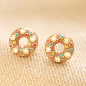 Earrings | Enamel Doughnut Stud Earrings in Gold – Womens Earrings Earrings