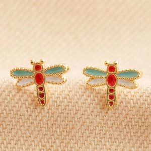 Earrings | Enamel Dragonfly Stud Earrings in Gold – Womens Earrings Earrings