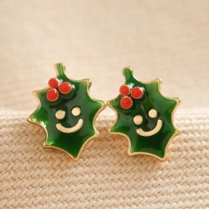 Earrings | Enamel Holly Stud Earrings in Gold – Womens Earrings Earrings