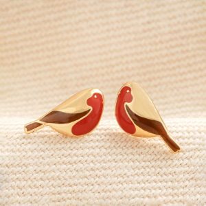 Earrings | Enamel Robin Stud Earrings in Gold – Womens Earrings Earrings