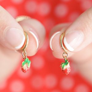 Earrings | Enamel Strawberry Huggie Hoop Earrings in Gold – Womens Earrings Earrings