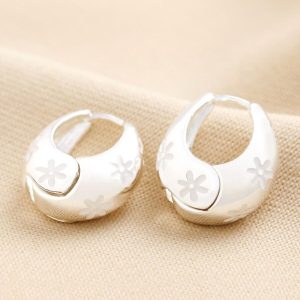 Earrings | Estella Bartlett Chunky Flower Dome Hoops in Silver – Womens Earrings Earrings