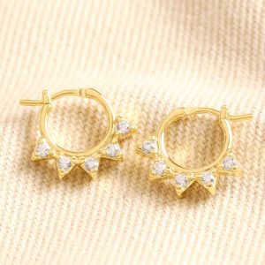 Earrings | Estella Bartlett Crystal Sunburst Huggie Hoop Earrings in Gold – Womens Earrings Earrings