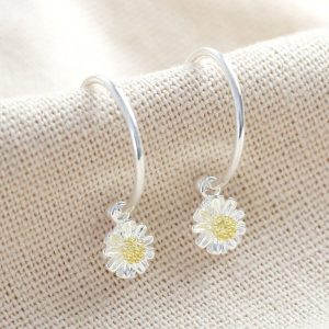 Earrings | Estella Bartlett Daisy Charm Hoop Earrings in Silver – Womens Earrings Earrings