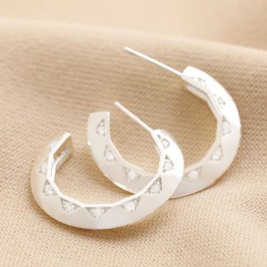 Earrings | Estella Bartlett Geometric Crystal Hoop Earrings in Silver – Womens Earrings Earrings