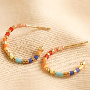 Earrings | Estella Bartlett Rainbow Beaded Hoop Earrings in Gold – Womens Earrings Earrings