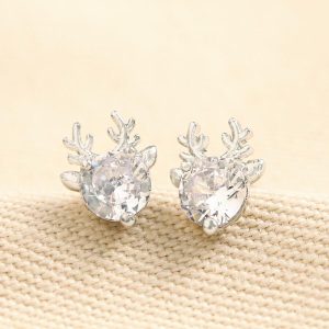 Earrings | Festive Crystal Reindeer Stud Earrings in Silver – Womens Jewellery Earrings