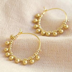 Earrings | Gold Beaded Ball Hoop Earrings – Womens Earrings Earrings