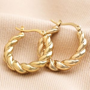 Earrings | Gold Stainless Steel Large Twisted Rope Hoop Earrings – Womens Earrings Earrings