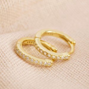 Earrings | Gold Sterling Silver Crystal Huggie Hoop Earrings Gold – Womens Earrings Earrings