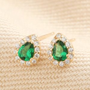 Earrings | Gold Sterling Silver Green Teardrop Crystal Stud Earrings – Womens Earrings Earrings