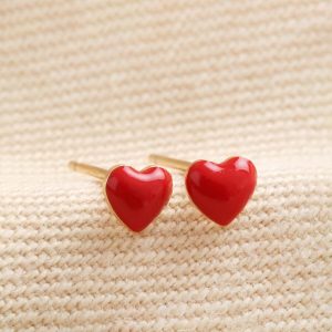 Earrings | Gold Sterling Silver Red Enamel Heart Stud Earrings – Womens Earrings Earrings