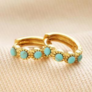 Earrings | Gold Sterling Silver Teal Stone Huggie Hoop Earrings – Womens Earrings Earrings