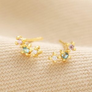 Earrings | Gold Sterling Silver Triple Pastel Crystal Stud Earrings – Womens Earrings Earrings