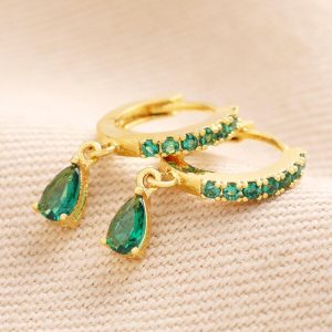 Earrings | Green Crystal Huggie Hoop Earrings in Gold – Womens Earrings Earrings