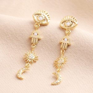 Earrings | Hamsa Hand Drop Earrings in Gold – Womens Earrings Earrings