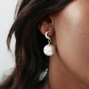 Earrings | Large Mismatched Crystal Star and Moon Pearl Drop Earrings – Womens Earrings Earrings