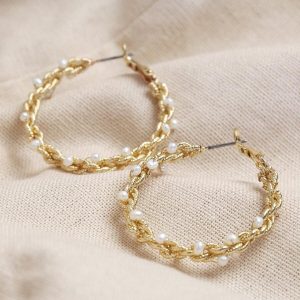 Earrings | Large Twisted Gold Pearl Hoop Earrings – Womens Earrings Earrings