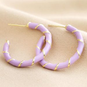 Earrings | Lilac Enamel Rope Hoop Earrings in Gold – Womens Earrings Earrings