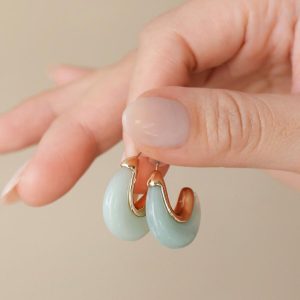 Earrings | Mint Green Organic Resin Hoop Earrings in Gold – Womens Earrings Earrings