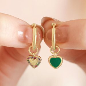 Earrings | Mismatched Crystal Enamel Heart Huggie Hoops in Gold – Womens Earrings Earrings