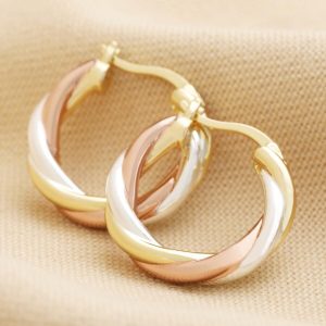 Earrings | Mixed Metal Twisted Hoop Earrings in Gold – Womens Earrings Earrings