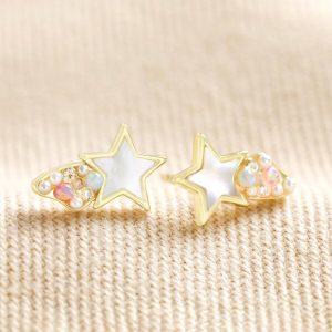 Earrings | Mother of Pearl Shooting Star Stud Earrings in Gold – Womens Earrings Earrings