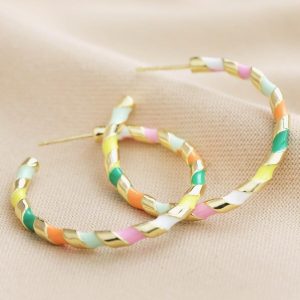 Earrings | Multicolour Enamel Rope Hoop Earrings in Gold – Womens Earrings Earrings